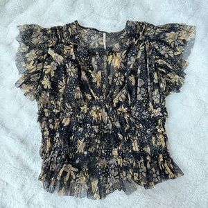 Free People Making Me Smile Top Floral Ruffle Mesh Sheet Tank